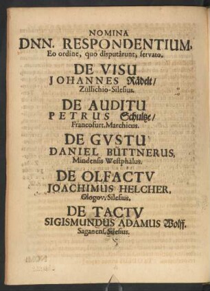 Nomina Dnn. Respondentium ...