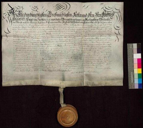 Namens des Königs Friedrich August I. von Sachsen belehnt Oberamtshauptmann Ernst Carl Gotthelf von Kiesenwetter die Paulische Männerhospitalstiftung mit dem Gut Wawitz.