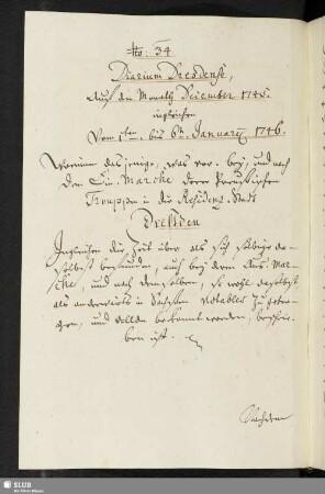 No: 34. Diarium Dresdense, auf den Monath December 1745. ingleichen vom 1sten. bis 6ten. Januarij 1746.