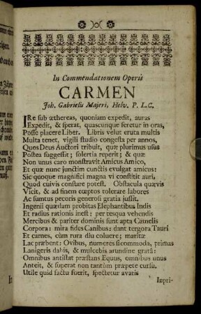 In Commendationem Operis Carmen