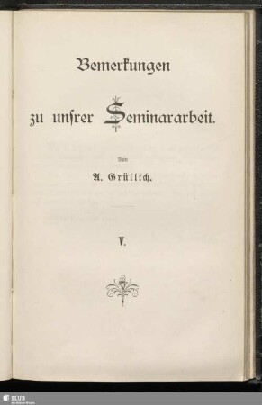 Bemerkungen zu unsrer Seminararbeit