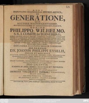 Disputatio Inauguralis Physico-Medica, De Generatione