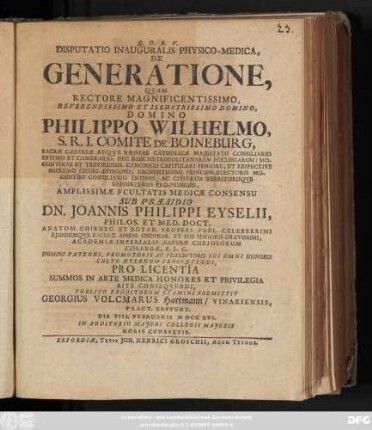Disputatio Inauguralis Physico-Medica, De Generatione
