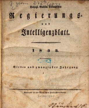 Herzogl.-Sachsen-Coburgisches Regierungs- und Intelligenzblatt. 1833
