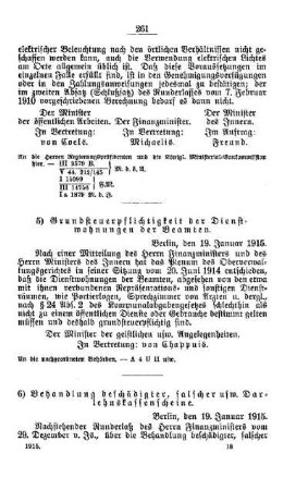 Grunsteuerpflichtigkeit der Dienstwohnungen der Beamten : [A. Behörden und Beamte]