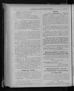 Wissenschaftliche Abende im Allg. Krankenhause Eppendorf 1918.