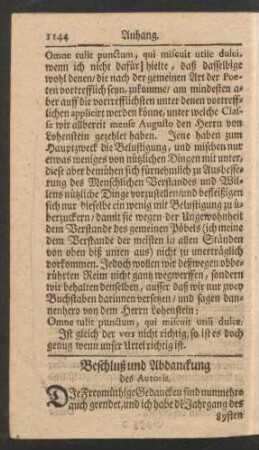 Beschluß und Abdanckung des Autoris.