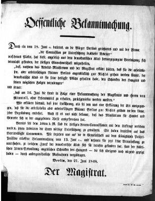 Oeffentliche Bekanntmachung. Durch eine vom 18. Juni [...] (Sammlung Friedlaender)