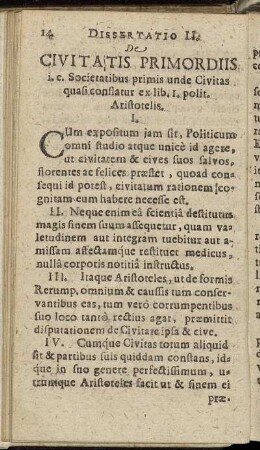 Dissertatio II. De Civitatis Primordiis [...]