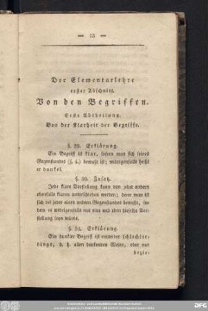 Der Elementarlehre erster Abschnitt. Von den Begriffen.