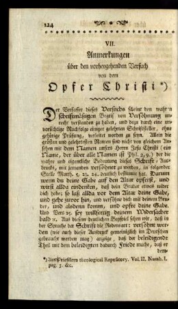 VII. Anmerkungen über den vorhergehenden Versuch von dem Opfer Christi