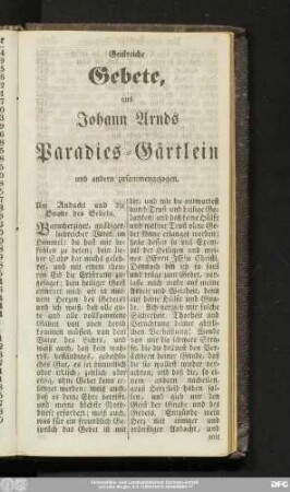 Geistreiche Gebet, aus Johann Arnds Paradies-Gärtlein und andern zusammengezogen.