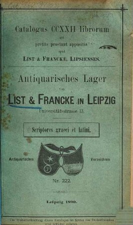 Lager-Verzeichnis. 222. 1890