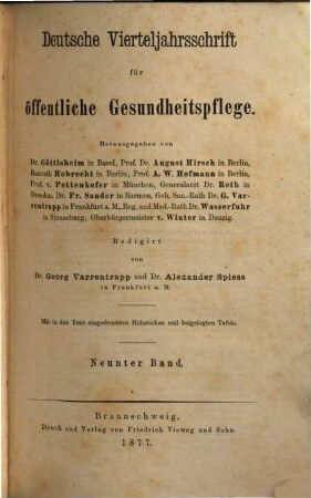 Deutsche Vierteljahrsschrift für öffentliche Gesundheitspflege : Organ des Deutschen Vereins für öffentliche Gesundheitspflege. 9. 1877