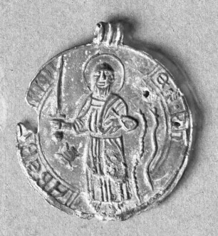 Anhänger mit Darstellung des heiligen Paulus und rückseitiger Inschrift
