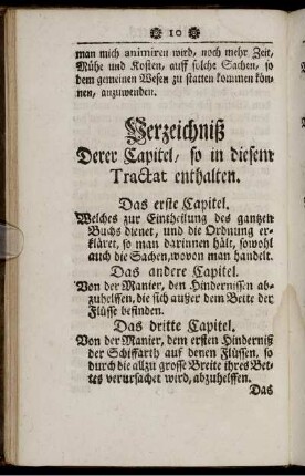 Verzeichniß Derer Capitel, so in diesem Tractat enthalten.