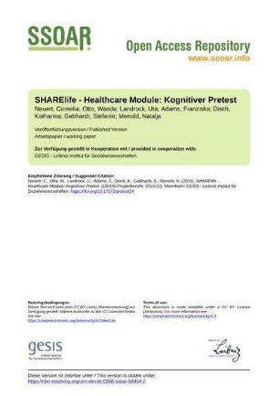 SHARElife - Healthcare Module: Kognitiver Pretest