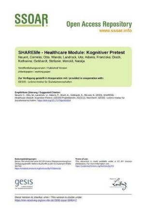 SHARElife - Healthcare Module: Kognitiver Pretest