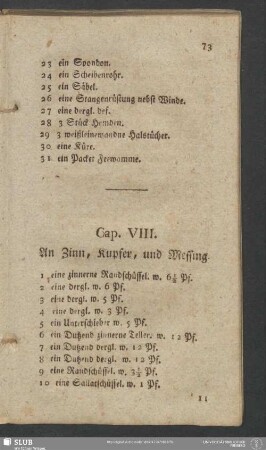 Cap. VIII. An Zinn, Kupfer, und Messing