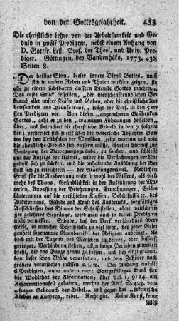 Die christliche Lehre von der Arbeitsamkeit und Geduld, in zwölf Predigten.
