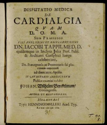 Disputatio Medica De Cardialgia