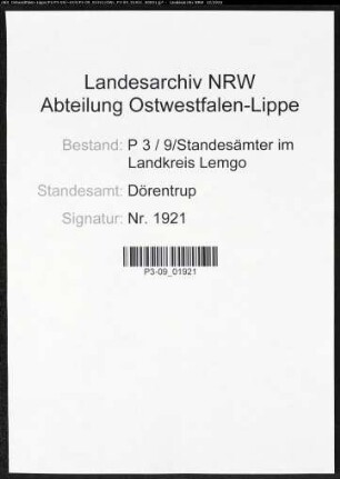 Sterberegister Standesamt Dörentrup