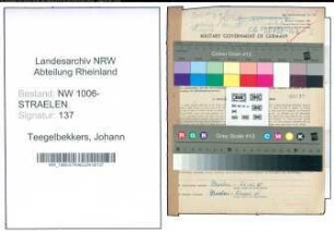 Entnazifizierung Johann Teegelbekkers , geb. 14.02.1901 (Jagdaufseher)