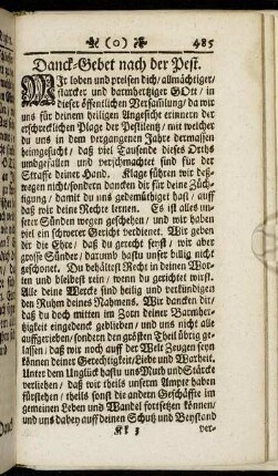 Danck-Gebet nach der Pest.