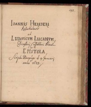 [Brief von Johannes Herederus an Ludovicus Lucanus (1623)]