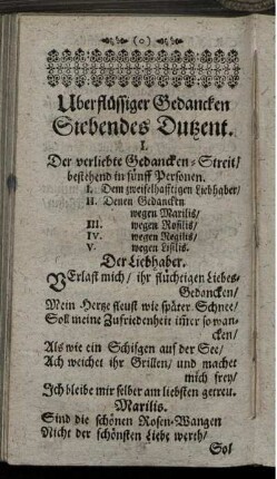 I. Der verliebte Gedancken-Streit/ bestehend in fünff Personen [...]