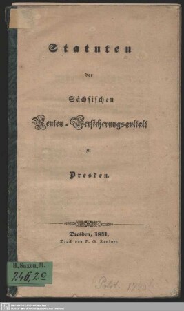 Statuten der sächsischen Rentenversicherungs-Anstalt zu Dresden