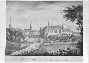 Ansicht des Schlossplatzes mit der Siegessäule in Riga