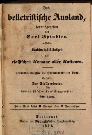 Der Stellvertreter : ein humoristisches Familiengemälde ; fünf Theile