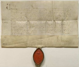 1476 Dez.: Peter von Aranda, Dr. iur. utr., päpstlicher Protonotar und Vizethesaurar, bestätigt, dass Burchard Regis, Kleriker der Diözese Konstanz, Bakk. decretalium und Kapellan des Grafen von Werdenberg, in Vertretung der in Tübingen zu errichtenden Hochschule für die Annaten der bei Freiwerden dem in Tübingen zu errichtenden Stift zu inkorporierenden Pfarrkirchen zu Brackenheim, Stetten, Asch, Ringingen und Eningen die Summen von 112 1/2 Gulden Rheinisch an den Bischof von Castello und päpstlichen Kämmerer, Meliaduce Cicala, gezahlt hat.