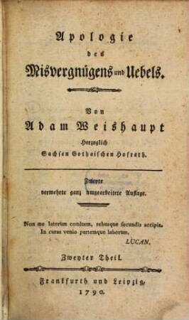 Apologie des Misvergnügens und Uebels, Zweyter Theil