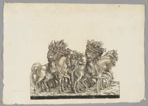 Burgundische Pfeifer zu Pferde, Blatt 79 aus: Marx Treitzsaurwein, "Kaiser Maximilian I Triumph – le triomphe de l’Empereur Maximilien I en une suite de Cent trent cinq planches gravées en bois d’après les dessins de Hans Burgmair", Wien 1796