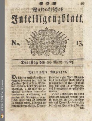 No. 13. Dienstag den 29 Mertz 1803