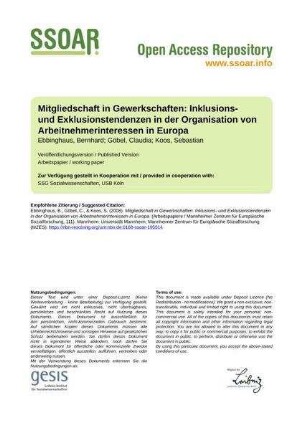Mitgliedschaft in Gewerkschaften: Inklusions- und Exklusionstendenzen in der Organisation von Arbeitnehmerinteressen in Europa