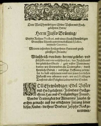 Dem WolEhrwürdigen/ [...] Herrn Justo Brüning/ [...]