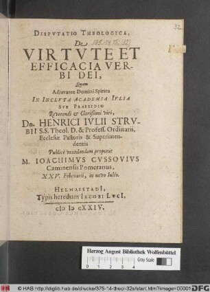 Disputatio Theologica, De Virtute Et Efficacia Verbi Dei
