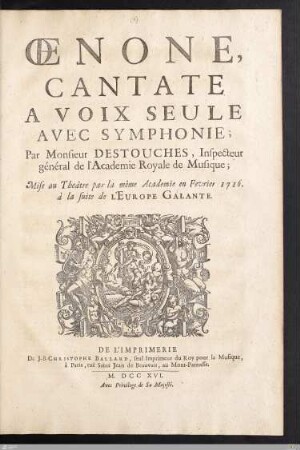 Œnone : Cantate A Voix Seule Avec Symphonie