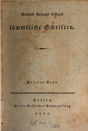 Gotthold Ephraim Lessing's sämmtliche Schriften, 3