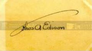 Visitenkarte mit Unterschrift von Thomas A. Edison