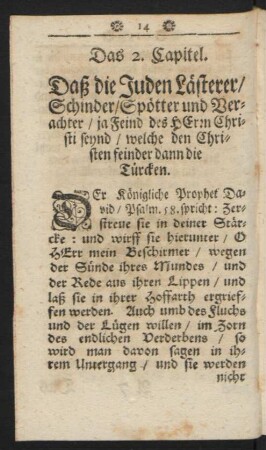 Das 2. Capitel. Daß die Juden Lästerer/ Schinder/ Spötter und Verachter/ ...