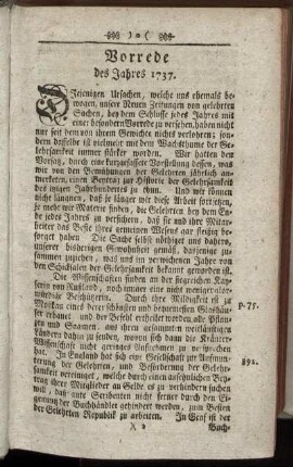 Vorrede des Jahres 1737.