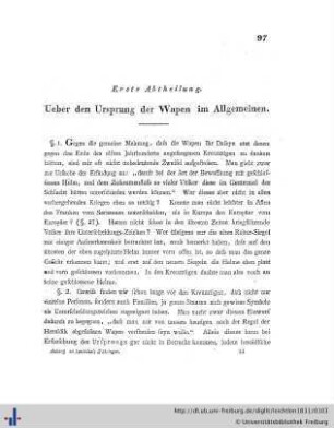 Ueber den Ursprung der Wapen im Allgemeinen.