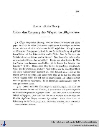 Ueber den Ursprung der Wapen im Allgemeinen.