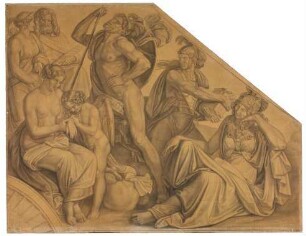 Aphrodite und Ares von Diomedes verwundet. Karton zu den Deckenbildern der Münchner Glyptothek
