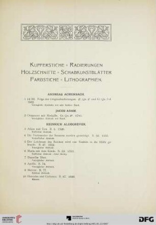 Kupferstiche – Radierungen – Holzschnitte – Schabkunstblätter – Farbstiche – Lithographien (Nr. 1-1718)