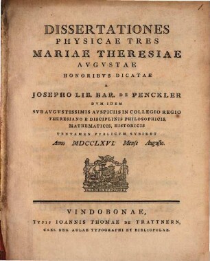 Dissertationes Physicae Tres